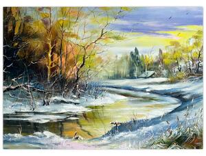 Slika zimske reke, oljna slika (70x50 cm)