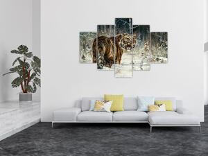 Slika - Tiger v zasneženem gozdu, oljna slika (150x105 cm)
