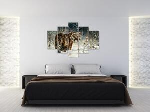Slika - Tiger v zasneženem gozdu, oljna slika (150x105 cm)