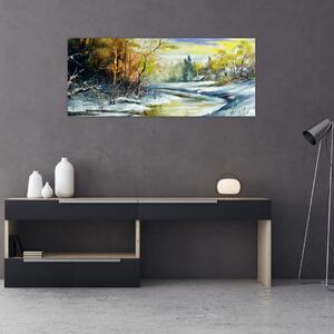 Slika zimske reke, oljna slika (120x50 cm)