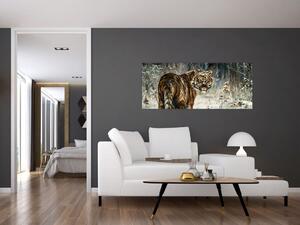 Slika - Tiger v zasneženem gozdu, oljna slika (120x50 cm)