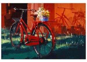 Poslikava rdečega kolesa, slika z akrilom (90x60 cm)