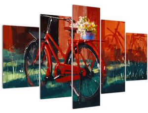 Poslikava rdečega kolesa, slika z akrilom (150x105 cm)