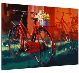 Poslikava rdečega kolesa, slika z akrilom (70x50 cm)