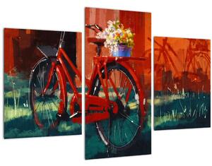 Poslikava rdečega kolesa, slika z akrilom (90x60 cm)