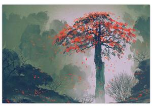 Slika osamljenega rdečega drevesa (90x60 cm)
