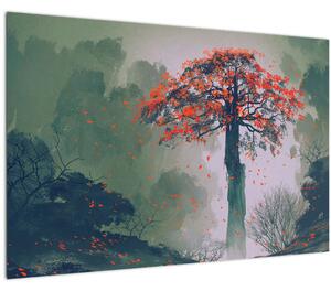 Slika osamljenega rdečega drevesa (90x60 cm)