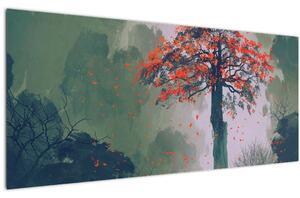 Slika osamljenega rdečega drevesa (120x50 cm)