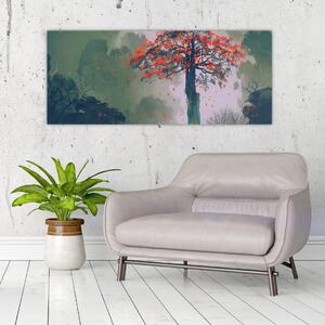 Slika osamljenega rdečega drevesa (120x50 cm)