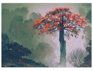 Slika osamljenega rdečega drevesa (70x50 cm)