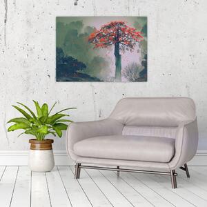 Slika osamljenega rdečega drevesa (70x50 cm)