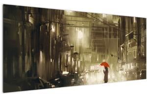 Slika - Ženska v deževni noči (120x50 cm)