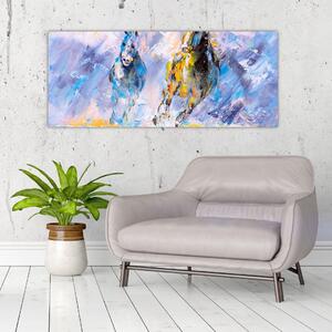 Slika bežečih konjev, oljna slika (120x50 cm)