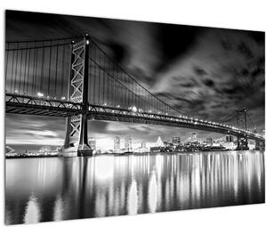 Slika - Most Benjamina Franklina, Philadelphia, črno-bela (90x60 cm)