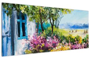 Slika vrta pred hišo, oljna slika (120x50 cm)