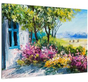 Slika vrta pred hišo, oljna slika (70x50 cm)