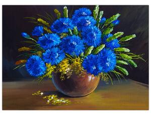 Slika modrih rož v vazi (70x50 cm)