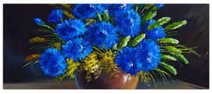 Slika modrih rož v vazi (120x50 cm)