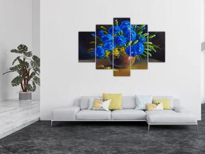 Slika modrih rož v vazi (150x105 cm)