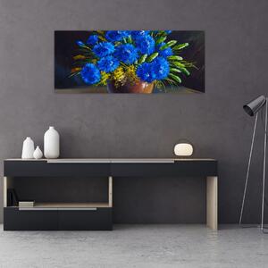 Slika modrih rož v vazi (120x50 cm)
