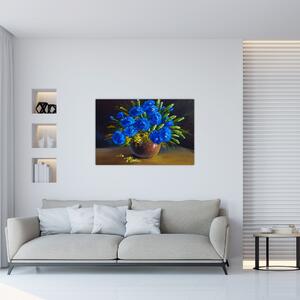 Slika modrih rož v vazi (90x60 cm)