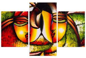 Slika - Oljna slika, abstraktni obrazi (90x60 cm)