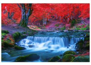 Slika slapa v rdečem gozdu (90x60 cm)