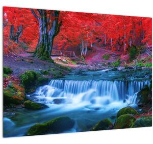 Slika slapa v rdečem gozdu (70x50 cm)