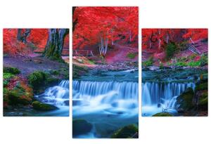 Slika slapa v rdečem gozdu (90x60 cm)