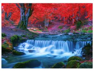 Slika slapa v rdečem gozdu (70x50 cm)