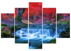 Slika slapa v rdečem gozdu (150x105 cm)