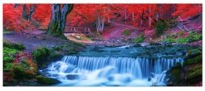 Slika slapa v rdečem gozdu (120x50 cm)