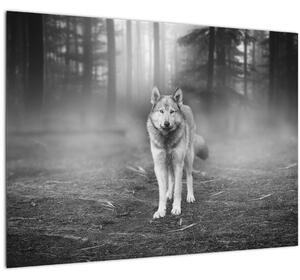 Staklena slika - Gozdni čuvaj, črno-bela (70x50 cm)