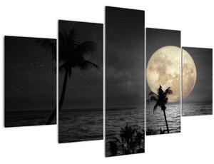 Slika - Plaža pod polno luno v sivih tonih (150x105 cm)