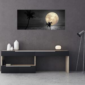 Slika - Plaža pod polno luno v sivih tonih (120x50 cm)