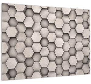 Slika - Heksagoni v betonski zasnovi (70x50 cm)