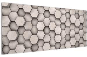 Slika - Heksagoni v betonski zasnovi (120x50 cm)