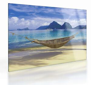 Staklena slika viseče mreže na plaži 2 (70x50 cm)