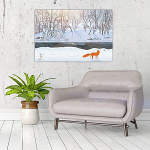Slika - Lisica v zimski pokrajini (90x60 cm)
