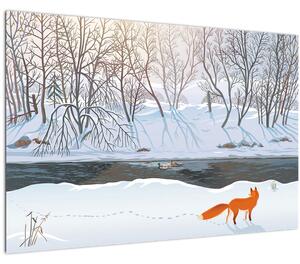 Slika - Lisica v zimski pokrajini (90x60 cm)