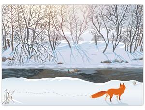 Slika - Lisica v zimski pokrajini (70x50 cm)
