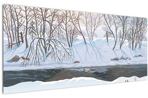 Slika - Lisica v zimski pokrajini (120x50 cm)