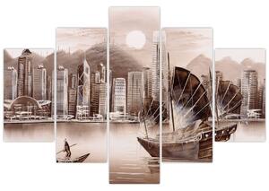 Slika - Victoria Harbour, Hong Kong, učinek sepije (150x105 cm)