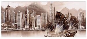 Slika - Victoria Harbour, Hong Kong, učinek sepije (120x50 cm)