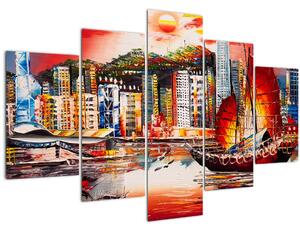 Slika - Victoria Harbour, Hong Kong, oljna slika (150x105 cm)