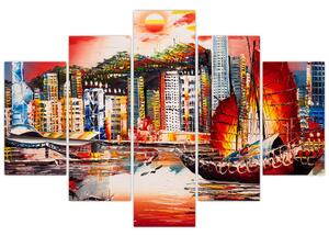 Slika - Victoria Harbour, Hong Kong, oljna slika (150x105 cm)