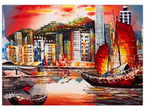 Slika - Victoria Harbour, Hong Kong, oljna slika (70x50 cm)