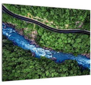 Staklena slika - Reka med gorami, Kavkaz, Rusija (70x50 cm)