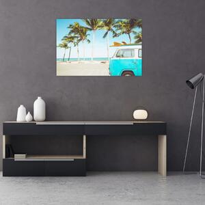 Slika - Starodobni kombi na plaži (90x60 cm)