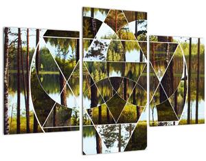 Slika - Geometrijski kolaž na ozadju nordijskih gozdov (90x60 cm)
